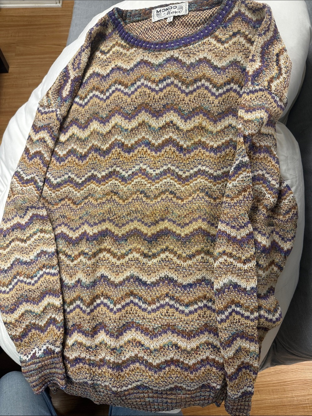 Mondo Uomo Multicolor Zigzag Crewneck Sweater - Cream, Tan & Purple
